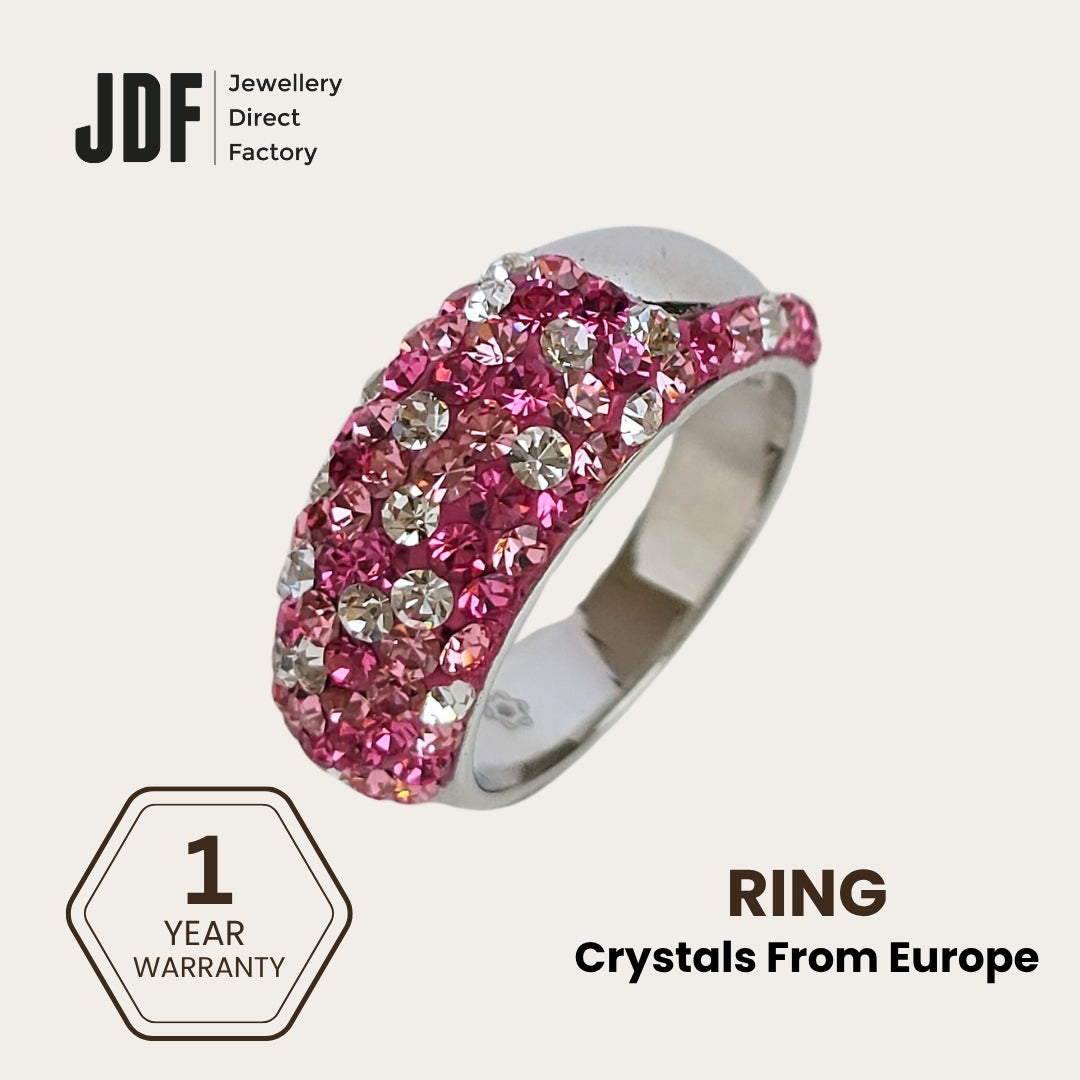 Slim Ring Embellished with Crystals From Europe, Crystal Ring, Pink, Crystals From Europe, One-Year Warranty - Jewellery Direct Factory in alabaster background