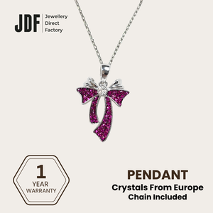 Sparkling Ribbon Bowknot Pendant, Pendant, Pink, Crystals from Europe, One-Year Warranty - Jewellery Direct Factory in alabaster background