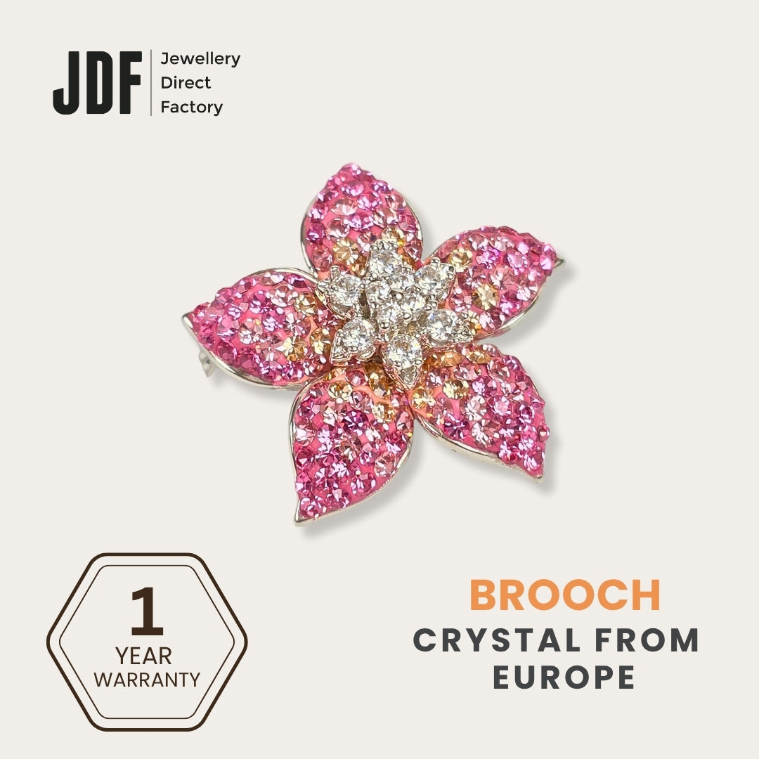 Spinning Flower Brooch with Crystal From Europe, Brooch, Pink, Crystals from Europe, One-Year Warranty - Jewellery Direct Factory in alabaster background
