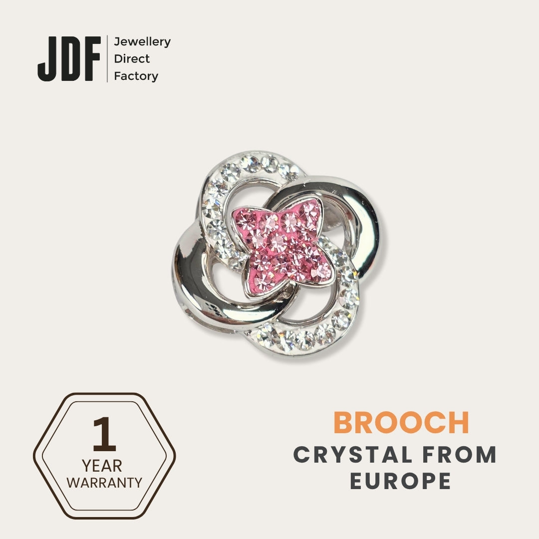 Spinning Petal Brooch with Crystals from Europe, Brooch, Pink, Crystals from Europe, One-Year Warranty - Jewellery Direct Factory in alabaster background