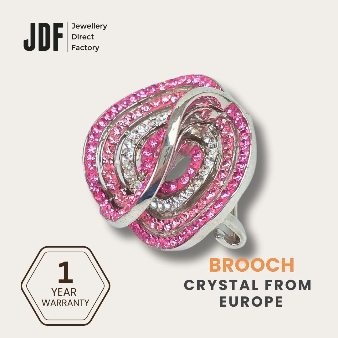 Unique 2-Layer Brooch with Crystals from Europe, Brooch, Pink, Crystals from Europe, One-Year Warranty - Jewellery Direct Factory in alabaster background