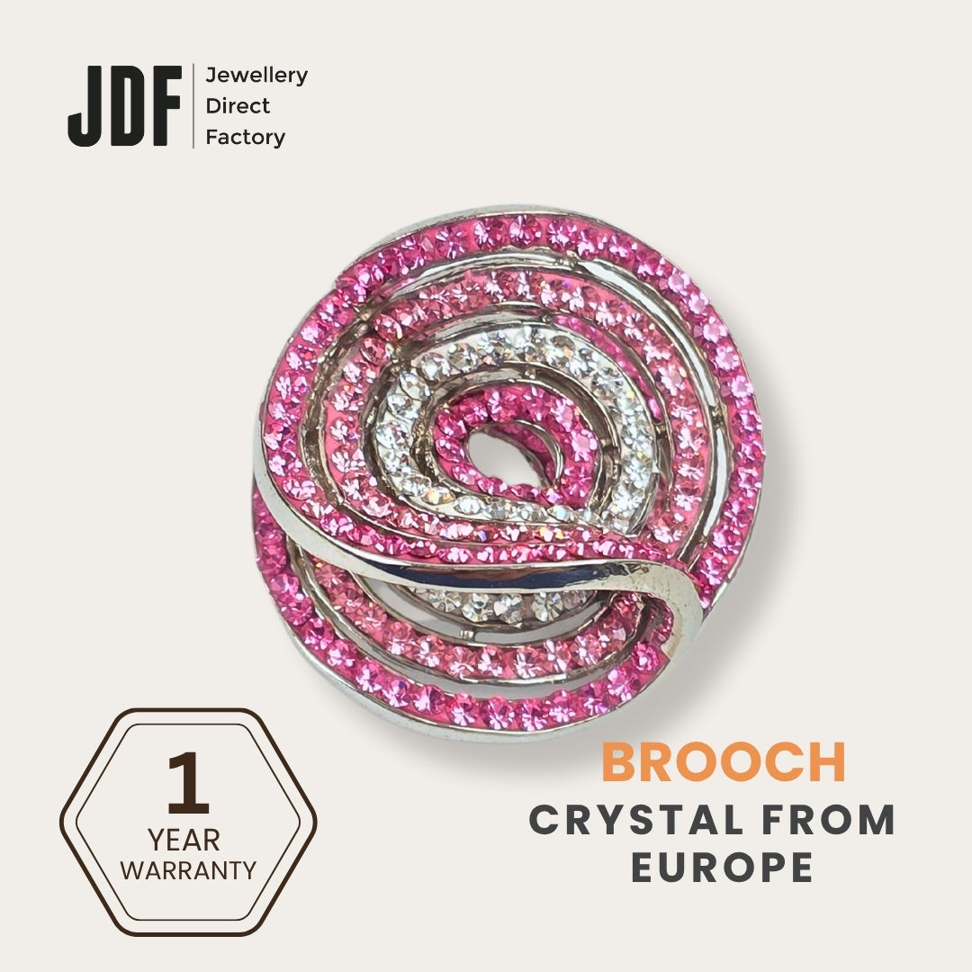 Unique 2-Layer Brooch with Crystals from Europe, Brooch, Pink, Crystals from Europe, One-Year Warranty - Jewellery Direct Factory in alabaster background