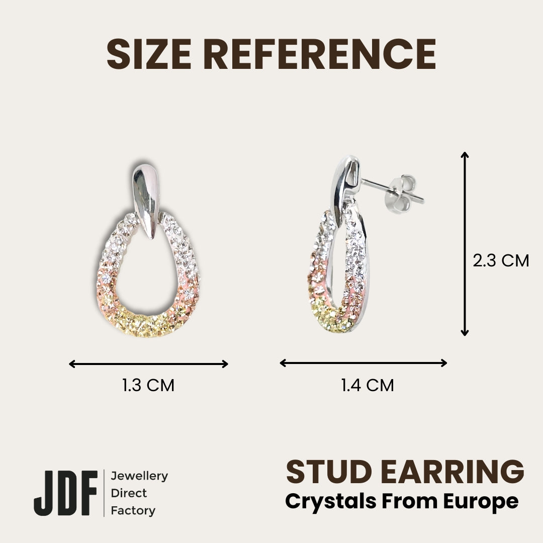 Premium Dangling Expori Earring with Crystal From Europe, Crystal Earrings, Size Reference, Crystal From Europe, One-Year Warranty - Jewellery Direct Factory in alabaster background