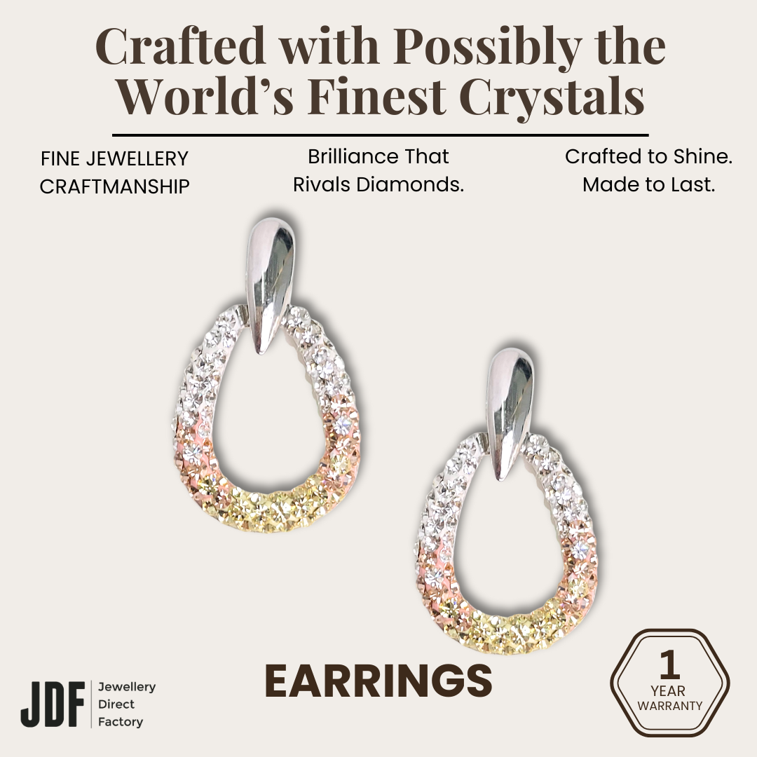 Premium Dangling Expori Earring with Crystal From Europe, Crystal Earrings, White, Crystal From Europe, One-Year Warranty - Jewellery Direct Factory in alabaster background