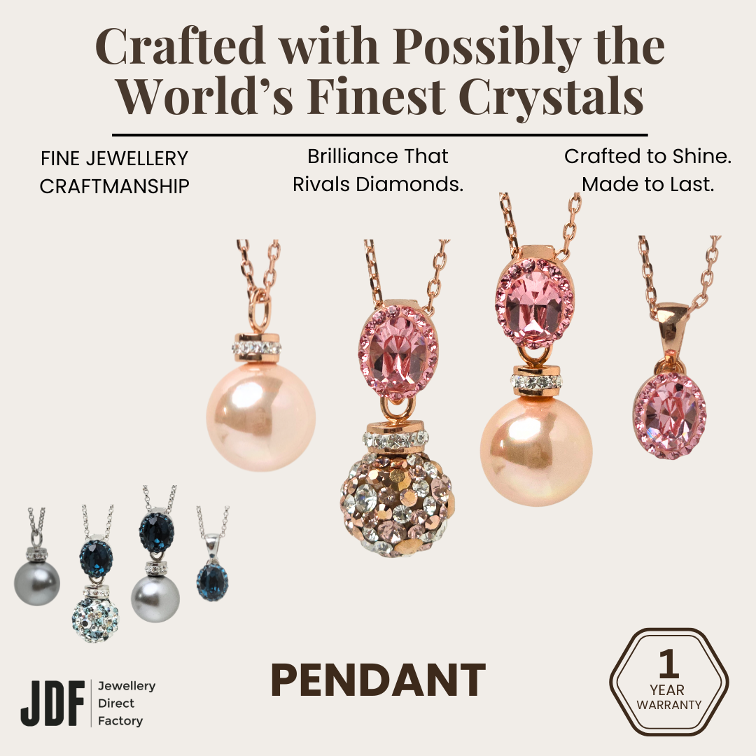 Premium Multi-Way Lollipop Pendant Set with Crystal From Europe, Crystal Pendant Set, Rose Gold Blue, Crystal From Europe, One-Year Warranty - Jewellery Direct Factory in alabaster background