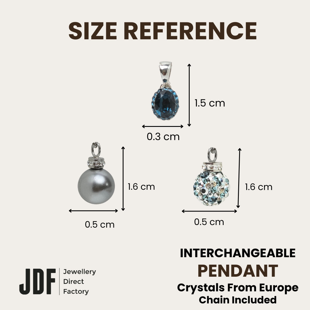 Premium Multi-Way Lollipop Pendant Set with Crystal From Europe, Crystal Pendant Set, Size Reference, Crystal From Europe, One-Year Warranty - Jewellery Direct Factory in alabaster background