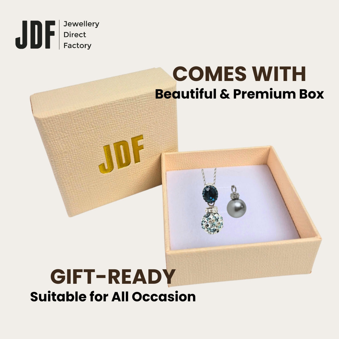 Premium Multi-Way Lollipop Pendant Set with Crystal From Europe, Crystal Pendant Set, Inside Jewellery Box Packaging, Crystal From Europe, One-Year Warranty - Jewellery Direct Factory in alabaster background