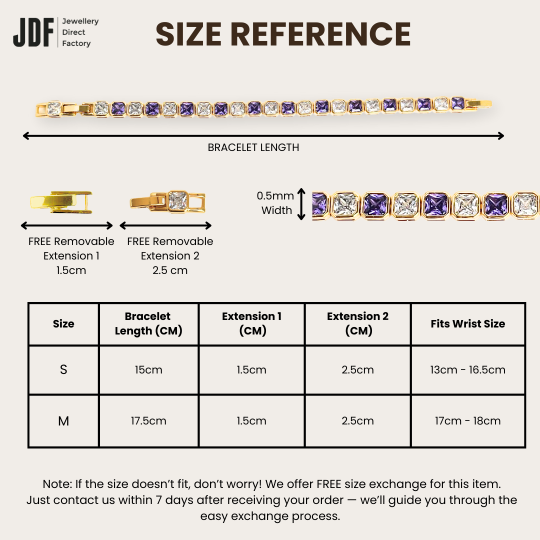 Princess Lover Bracelet with Cubic Zirconia, Bracelet, Size Reference, Cubic Zirconia, One-Year Warranty - Jewellery Direct Factory in alabaster background