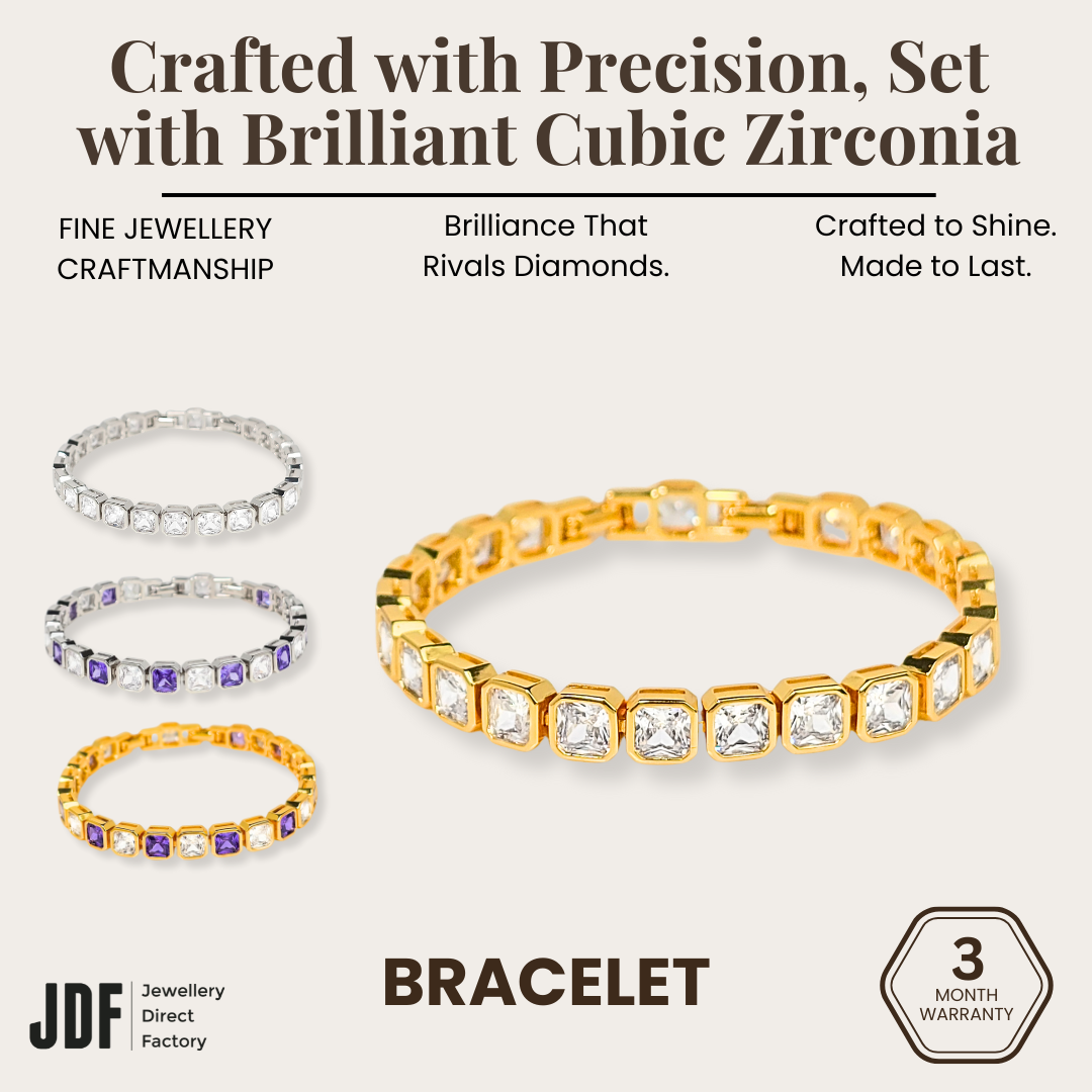 Princess Lover Bracelet with Cubic Zirconia, Bracelet, White, Gold, White Gold, Yellow Gold, One-Year Warranty - Jewellery Direct Factory in alabaster background