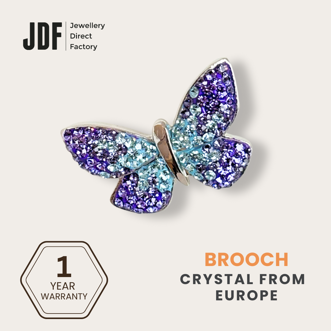 Charming Butterfly Brooch with Crystals from Europe, Brooch, Purple, Crystals from Europe, One-Year Warranty - Jewellery Direct Factory in alabaster background