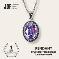 Classic Oval Pendant with Crystal From Europe, Crystal Pendant, Purple, Crystal From Europe, One-Year Warranty - Jewellery Direct Factory in alabaster background