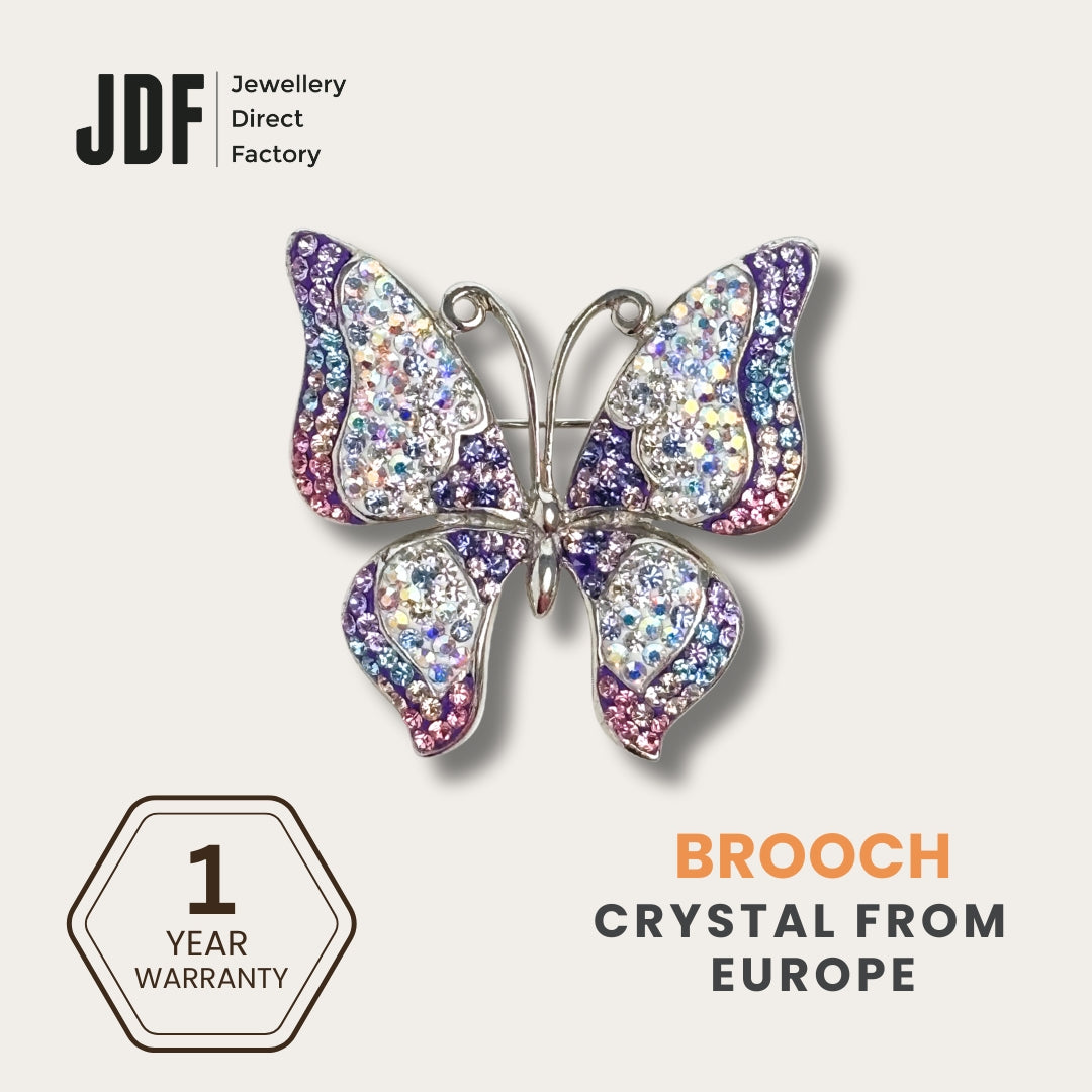 Elegant Butterfly Brooch with Crystal from Europe, Brooch, Purple, Crystal from Europe, One-Year Warranty - Jewellery Direct Factory in alabaster background