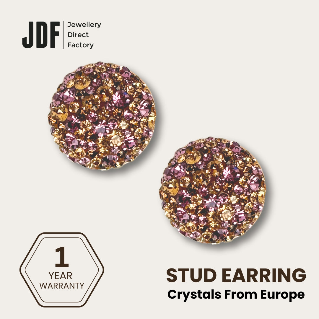 Elegant Dome Earclips with Crystals from Europe, Crystal Earrings, Purple, Crystals from Europe, One-Year Warranty - Jewellery Direct Factory in alabaster background