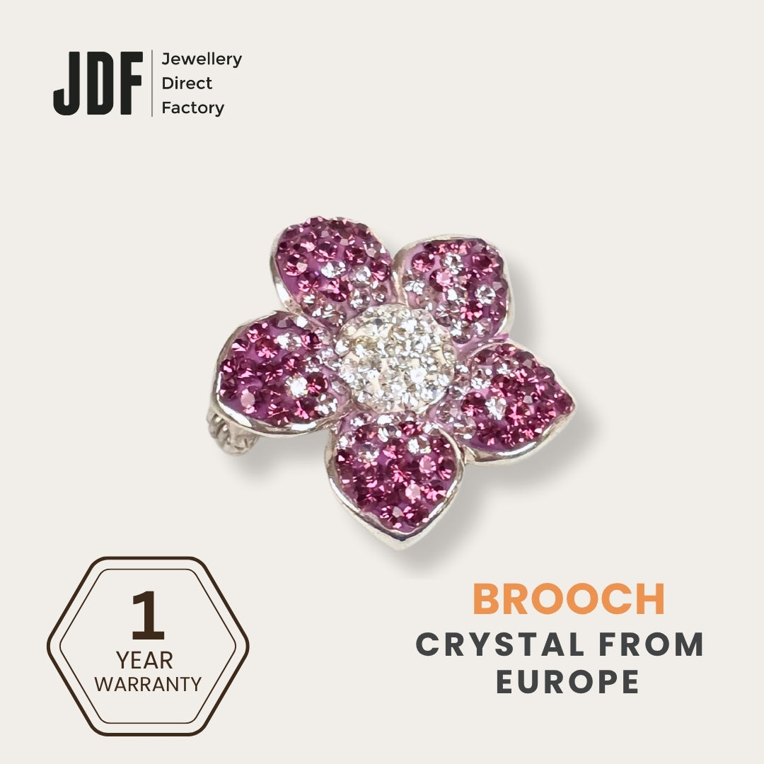 Flower Brooch with Crystals from Europe, Brooch, Purple, Crystals from Europe, One-Year Warranty - Jewellery Direct Factory in alabaster background