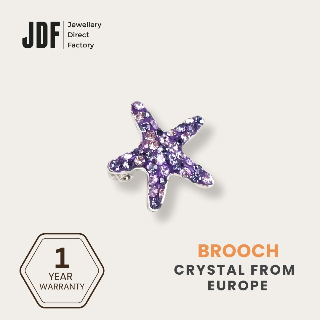 Glam Starfish Brooch with Crystal From Europe, Brooch, Purple, Crystals from Europe, One-Year Warranty - Jewellery Direct Factory in alabaster background