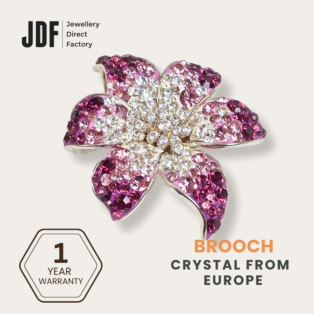 Glamourous Flower Brooch with Crystal From Europe, Brooch, Purple, Crystals from Europe, One-Year Warranty - Jewellery Direct Factory in alabaster background