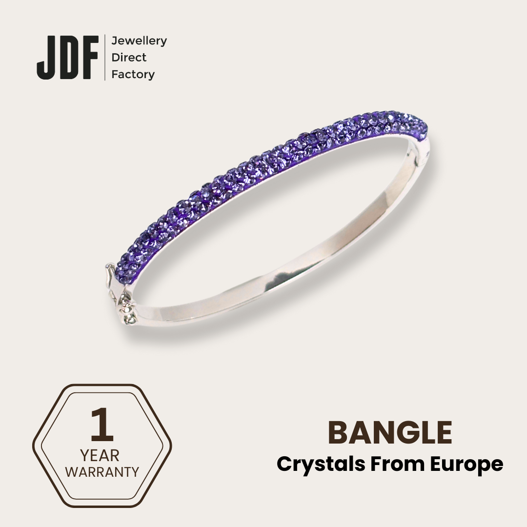 Hinged Pave Bangle with Crystal From Europe, Bangle, Purple, Crystals from Europe, One-Year Warranty - Jewellery Direct Factory in alabaster background