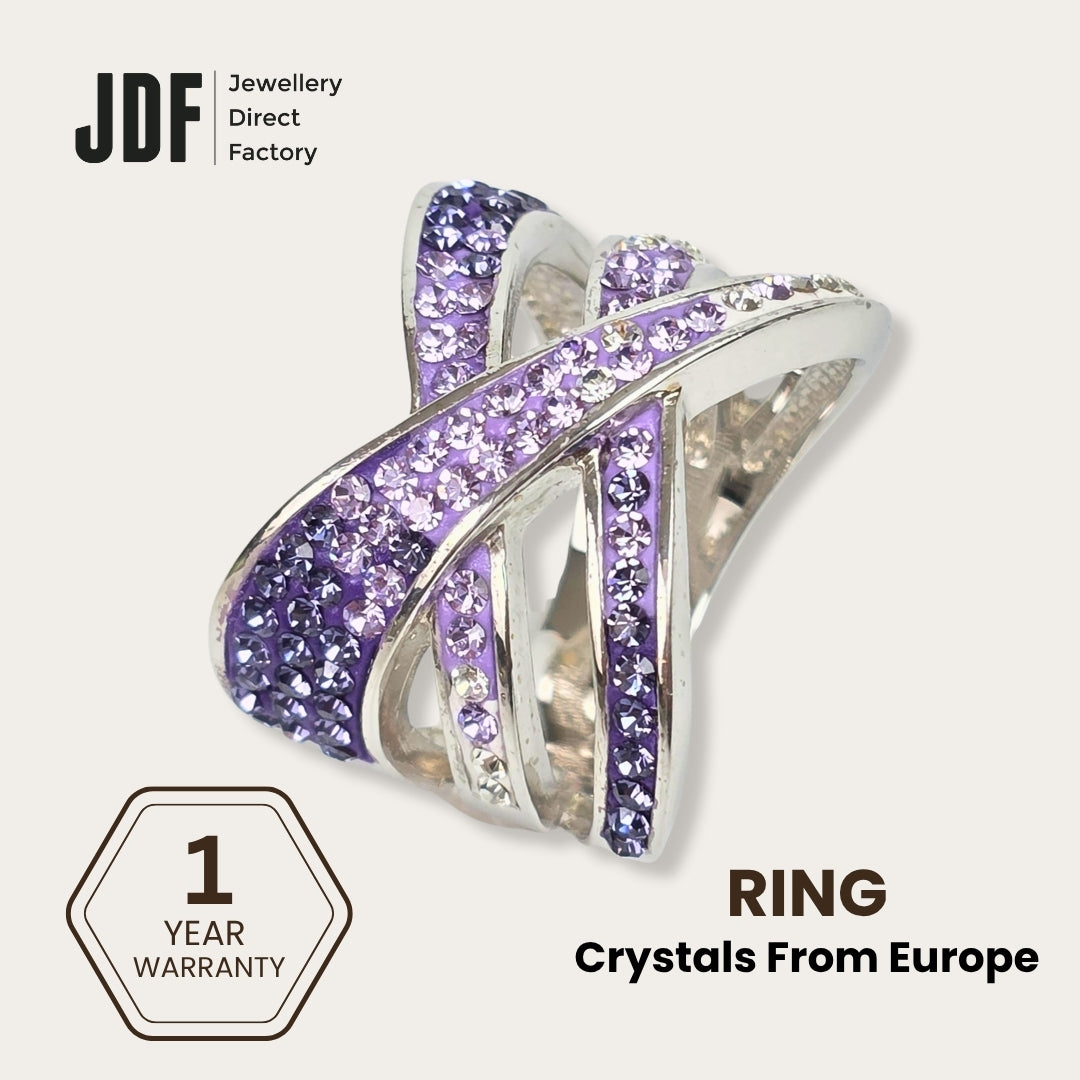 Intertwined Elegance Ring with Crystals From Europe, Crystal Ring, Purple, Crystals From Europe, One-Year Warranty - Jewellery Direct Factory in alabaster background
