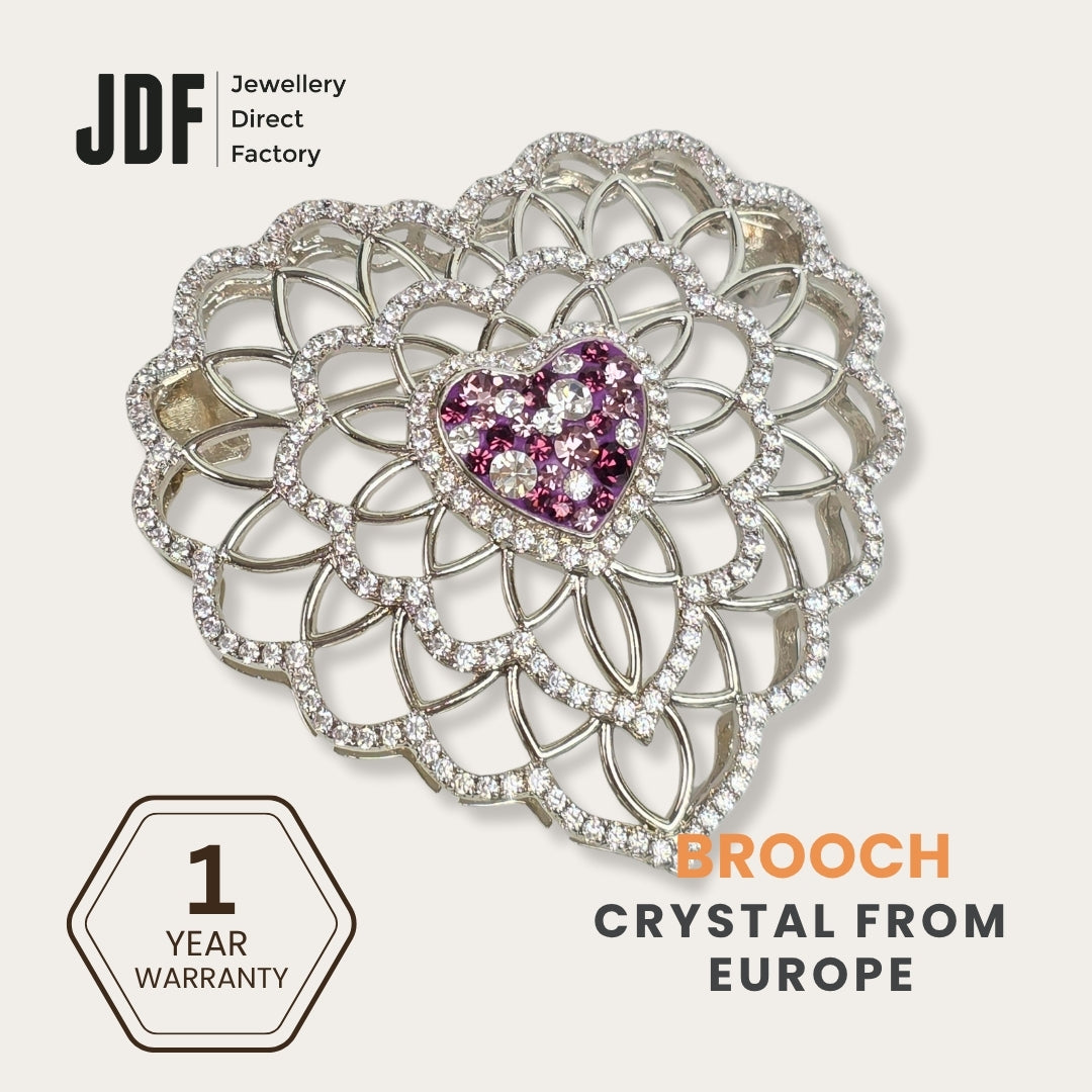 Leafy Love Big Brooch with Crystals from Europe, Brooch, Purple, Crystals from Europe, One-Year Warranty - Jewellery Direct Factory in alabaster background