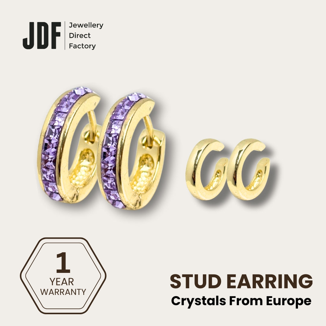 Luna Halo Convertible Earrings with Crystals From Europe, Crystal Earrings, Purple, Crystals From Europe, One-Year Warranty - Jewellery Direct Factory in alabaster background