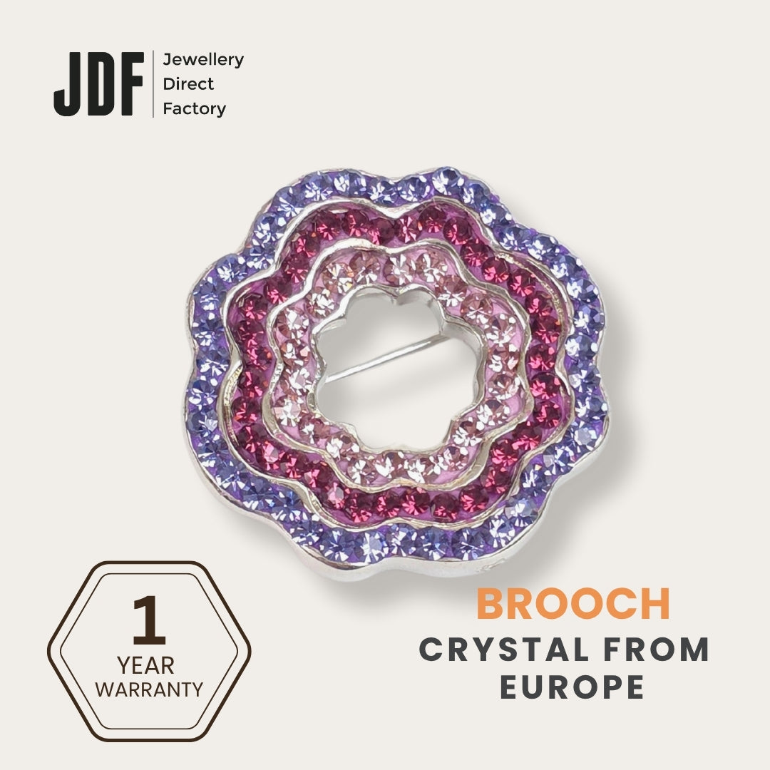 Minimalist Floral Brooch with Crystal From Europe, Brooch, Purple, Crystals from Europe, One-Year Warranty - Jewellery Direct Factory in alabaster background