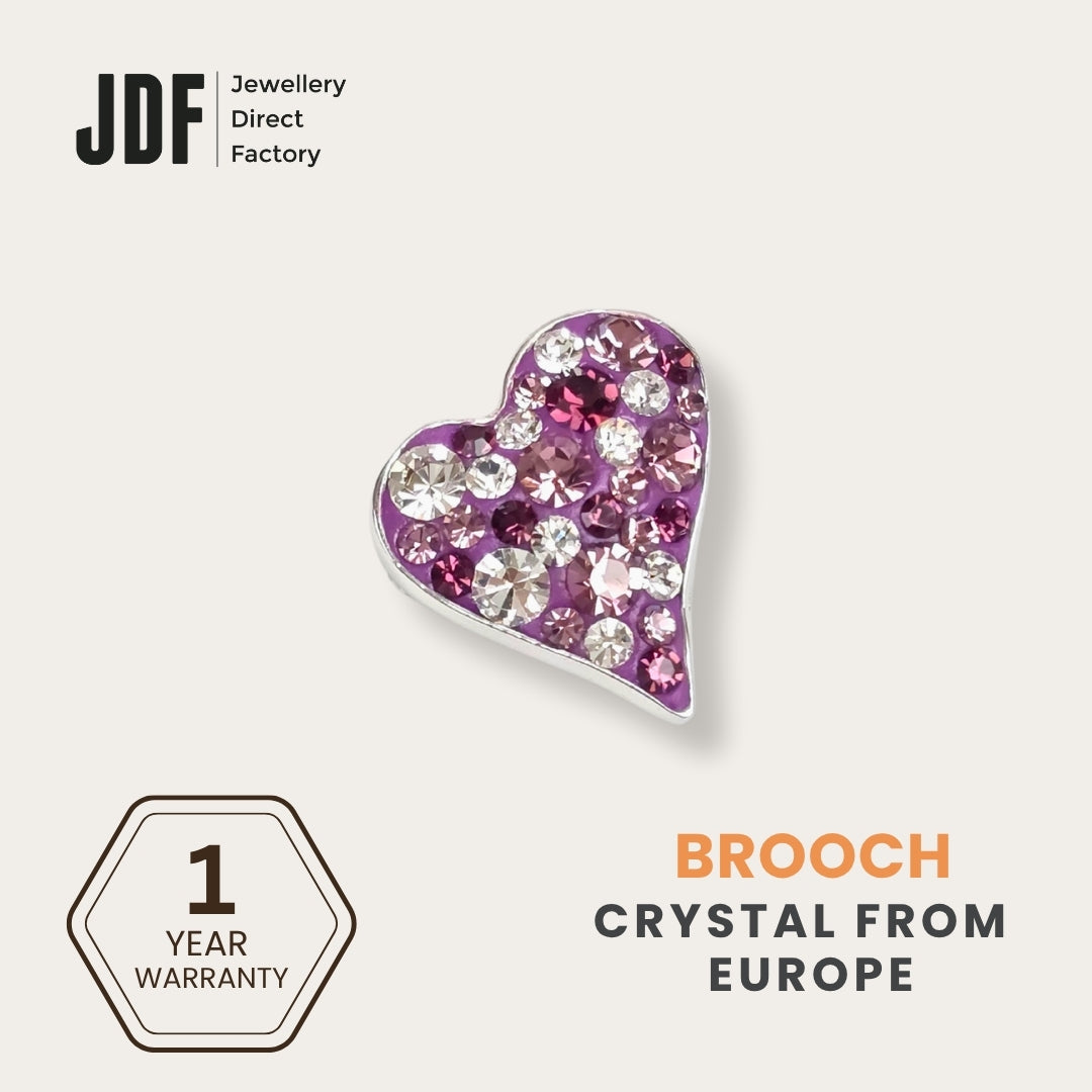 Shinning Heart Brooch with Crystals from Europe, Brooch, Purple, Crystals from Europe, One-Year Warranty - Jewellery Direct Factory in alabaster background