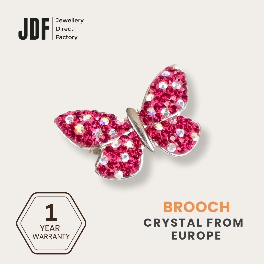 Charming Butterfly Brooch with Crystals from Europe, Brooch, Red, Crystals from Europe, One-Year Warranty - Jewellery Direct Factory in alabaster background