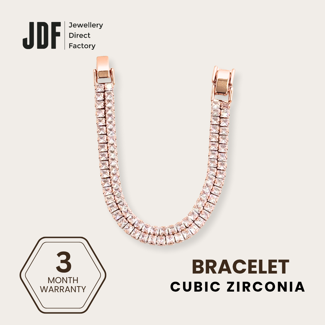 Angular Double-Row Bracelet with Cubic Zirconia, Crystal Bracelet, Rose Gold, Cubic Zirconia, Three-Month Warranty - Jewellery Direct Factory in alabaster background