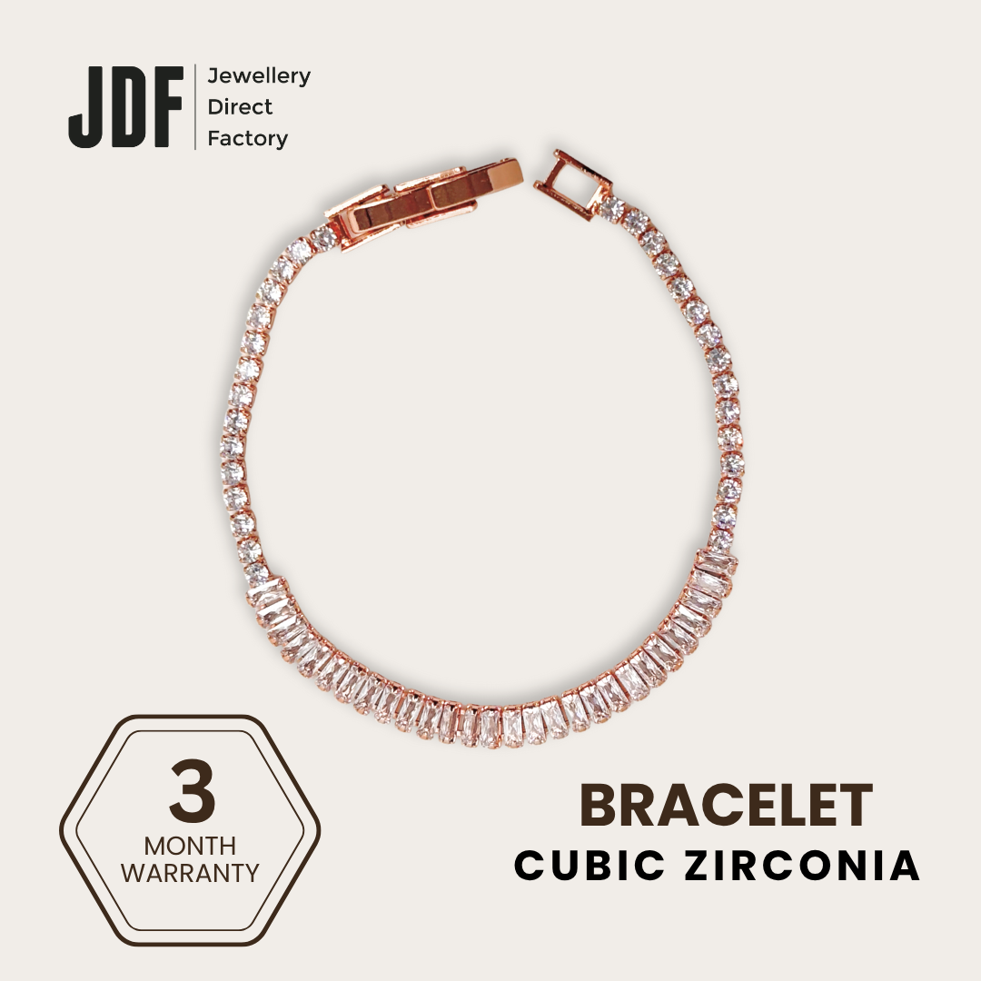 Baguette Round-Cut Bracelet with Cubic Zirconia, Crystal Bracelet, Rose Gold, Cubic Zirconia, Three-Month Warranty - Jewellery Direct Factory in alabaster background