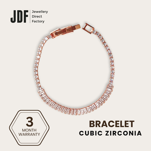 Baguette Round-Cut Bracelet with Cubic Zirconia, Crystal Bracelet, Rose Gold, Cubic Zirconia, Three-Month Warranty - Jewellery Direct Factory in alabaster background