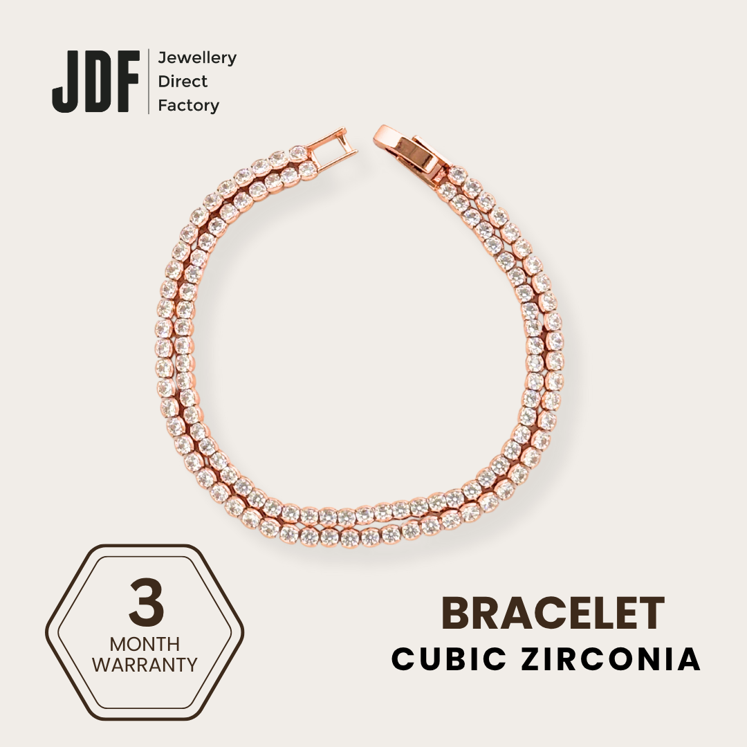 Circular Double-Row Bracelet with Cubic Zirconia, Crystal Bracelet, Rose Gold, Cubic Zirconia, Three-Month Warranty - Jewellery Direct Factory in alabaster background