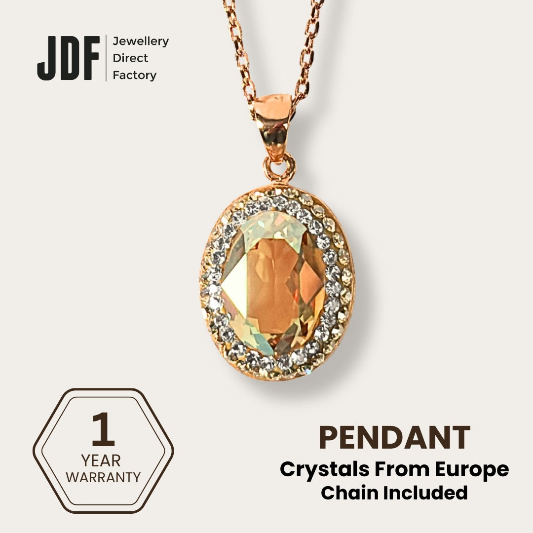 Classic Oval Pendant with Crystal From Europe, Crystal Pendant, Rose Gold, Crystal From Europe, One-Year Warranty - Jewellery Direct Factory in alabaster background
