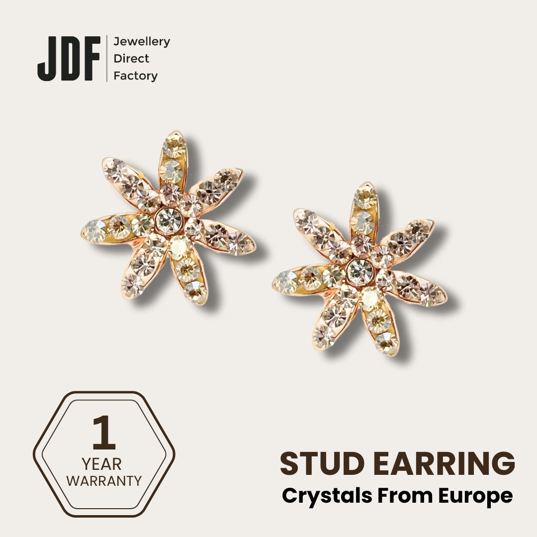 Daisy Flower Stud Earrings with Crystals from Europe, Crystal Earrings, Rose Gold, Crystals from Europe, One-Year Warranty - Jewellery Direct Factory in alabaster background