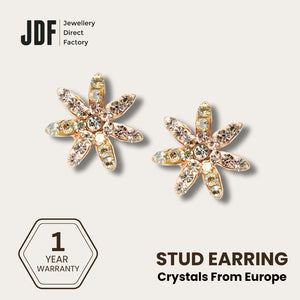 Daisy Flower Stud Earrings with Crystals from Europe, Crystal Earrings, Rose Gold, Crystals from Europe, One-Year Warranty - Jewellery Direct Factory in alabaster background