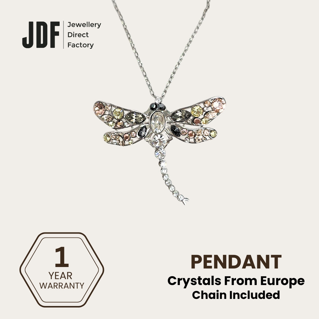 Dragonfly Pendant with Crystal From Europe, Crystal Pendant, Rose Gold, Crystal From Europe, One-Year Warranty - Jewellery Direct Factory in alabaster background