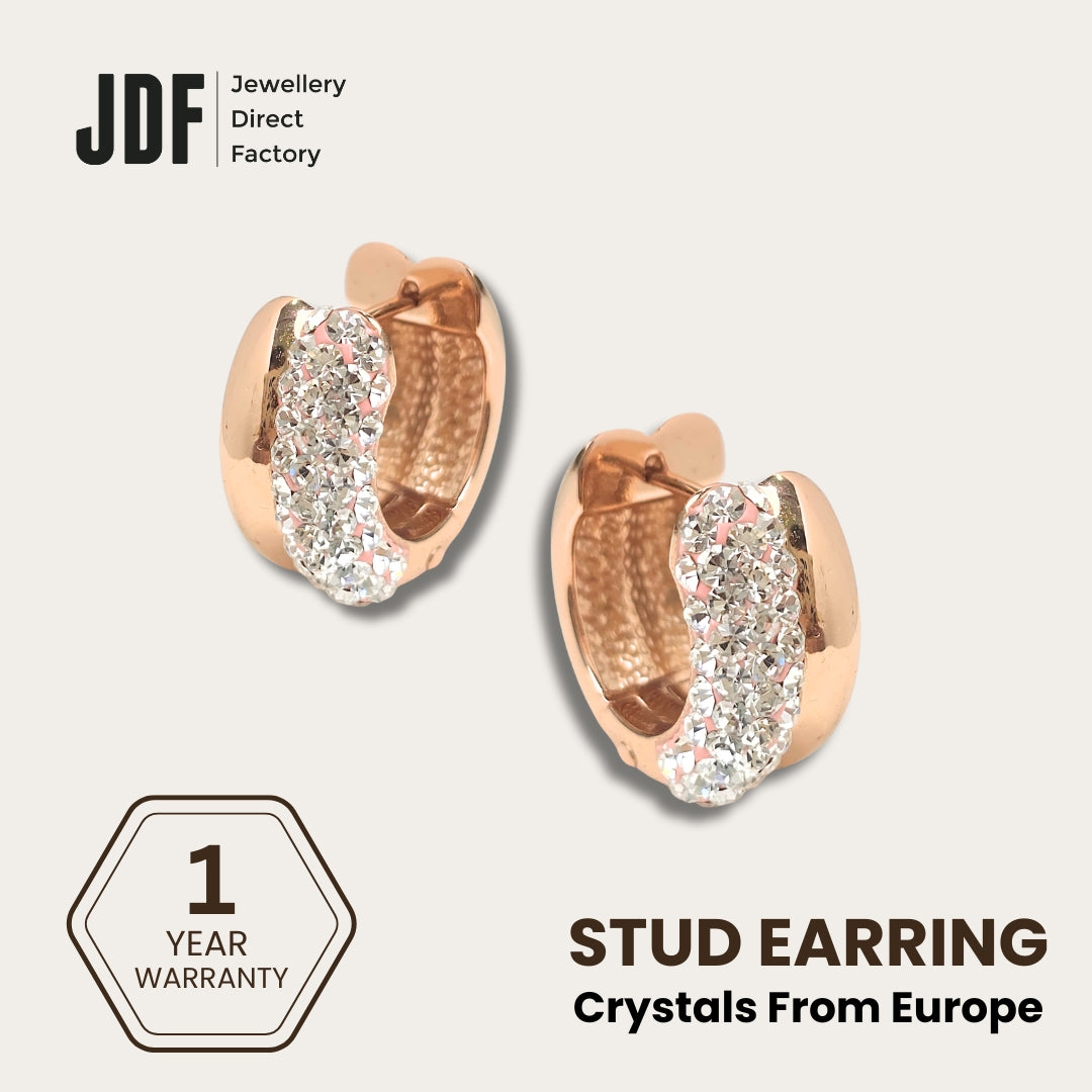 Elegant Double Circle Stud Earrings with Crystals from Europe, Crystal Earrings, Rose Gold, Crystals from Europe, One-Year Warranty - Jewellery Direct Factory in alabaster background