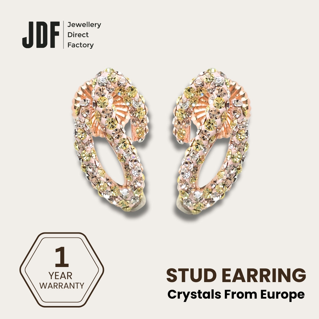 Elegant Serpentine Earrings with Crystals from Europe, Crystal Earrings, Rose Gold, Crystals from Europe, One-Year Warranty - Jewellery Direct Factory in alabaster background