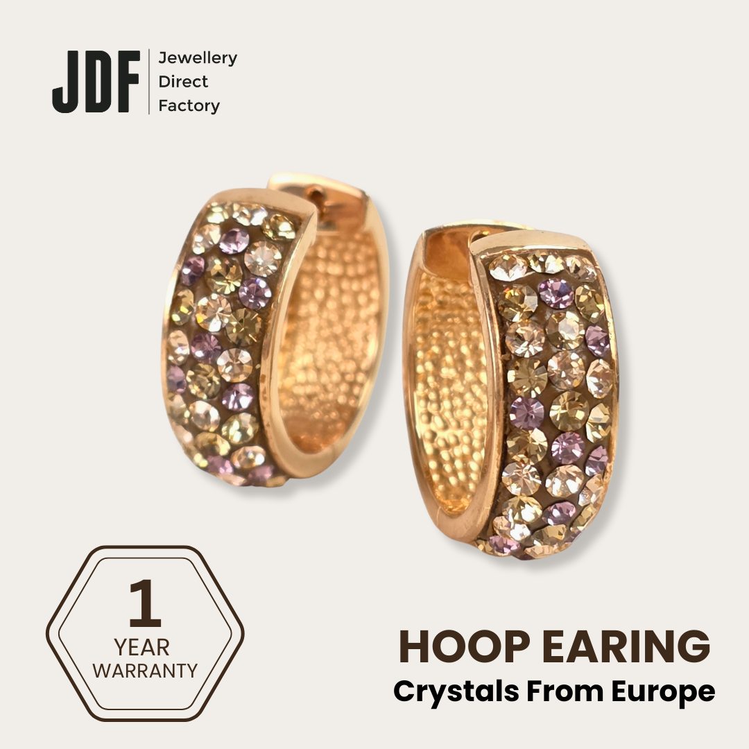 Huggie Hoops with Crystals From Europe, Earrings, Rose Gold, Crystals from Europe, One-Year Warranty - Jewellery Direct Factory in alabaster background