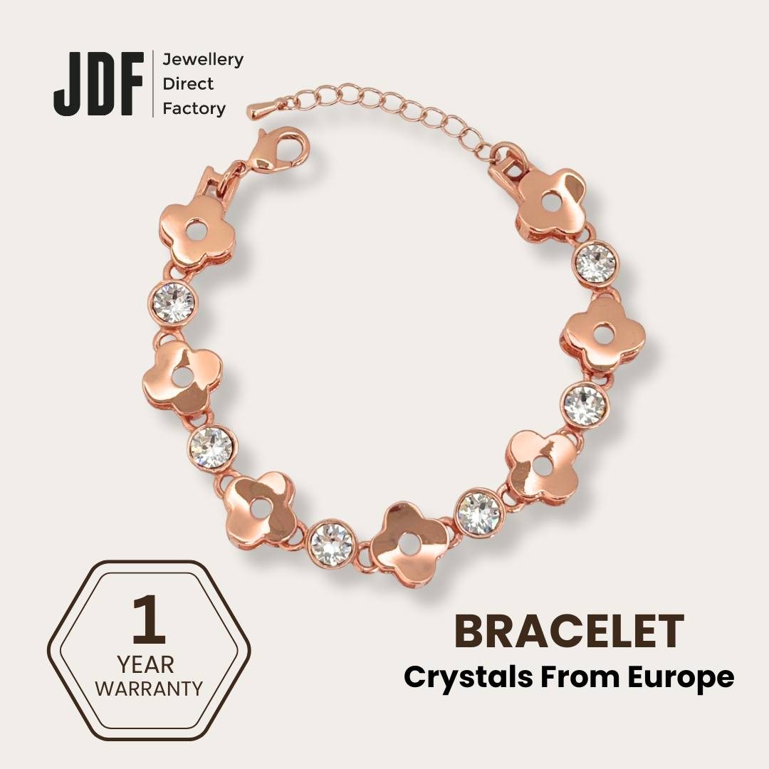 Lucky Clover Bracelet with Crystal From Europe, Crystal Bracelet, Rose Gold, Crystal From Europe, One-Year Warranty - Jewellery Direct Factory in alabaster background