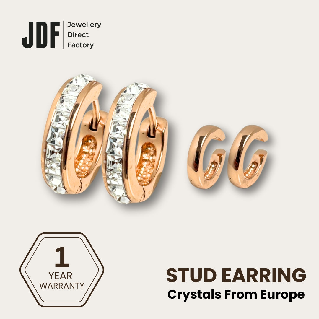 Luna Halo Convertible Earrings with Crystals From Europe, Crystal Earrings, Rose Gold, Crystals From Europe, One-Year Warranty - Jewellery Direct Factory in alabaster background