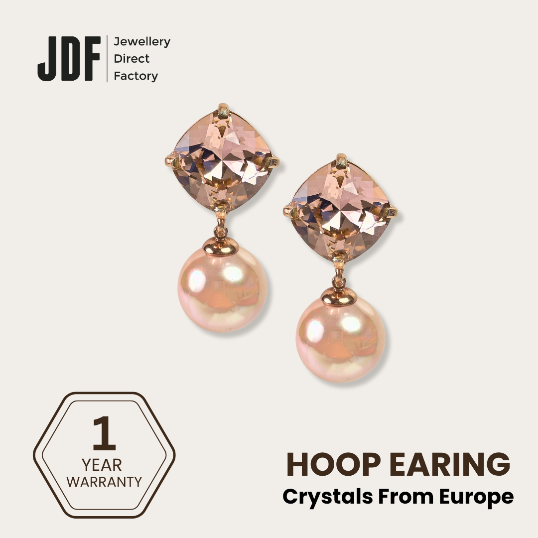 Lustre Drop with Pearl and Crystals from Europe, Earrings, Rose Gold, Crystals from Europe, One-Year Warranty - Jewellery Direct Factory in alabaster background