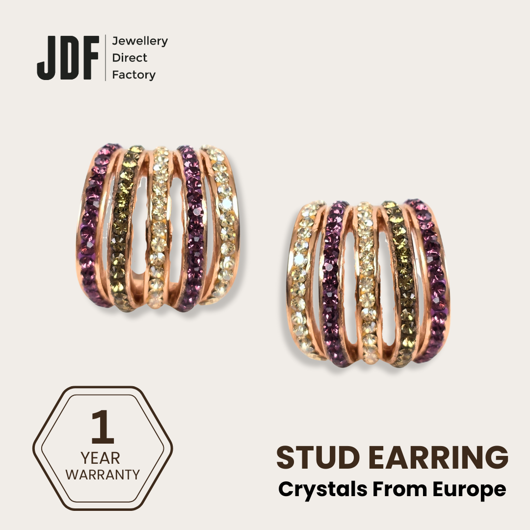 Multi-Band Stud Earrings with Crystals from Europe, Crystal Earrings, Rose Gold, Crystals from Europe, One-Year Warranty - Jewellery Direct Factory in alabaster background