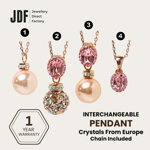 Premium Multi-Way Lollipop Pendant Set with Crystal From Europe, Crystal Pendant Set, Rose Gold, Crystal From Europe, One-Year Warranty - Jewellery Direct Factory in alabaster background