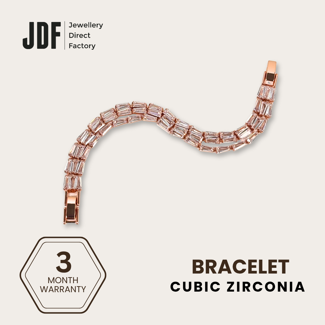 Spiga Triple-Row Bracelet with Cubic Zirconia, Crystal Bracelet, Rose Gold, Cubic Zirconia, Three-Month Warranty - Jewellery Direct Factory in alabaster background