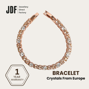 Tennis Bracelet 4mm with Crystal From Europe, Crystal Bracelet, Rose Gold, Crystal From Europe, One-Year Warranty - Jewellery Direct Factory in alabaster background