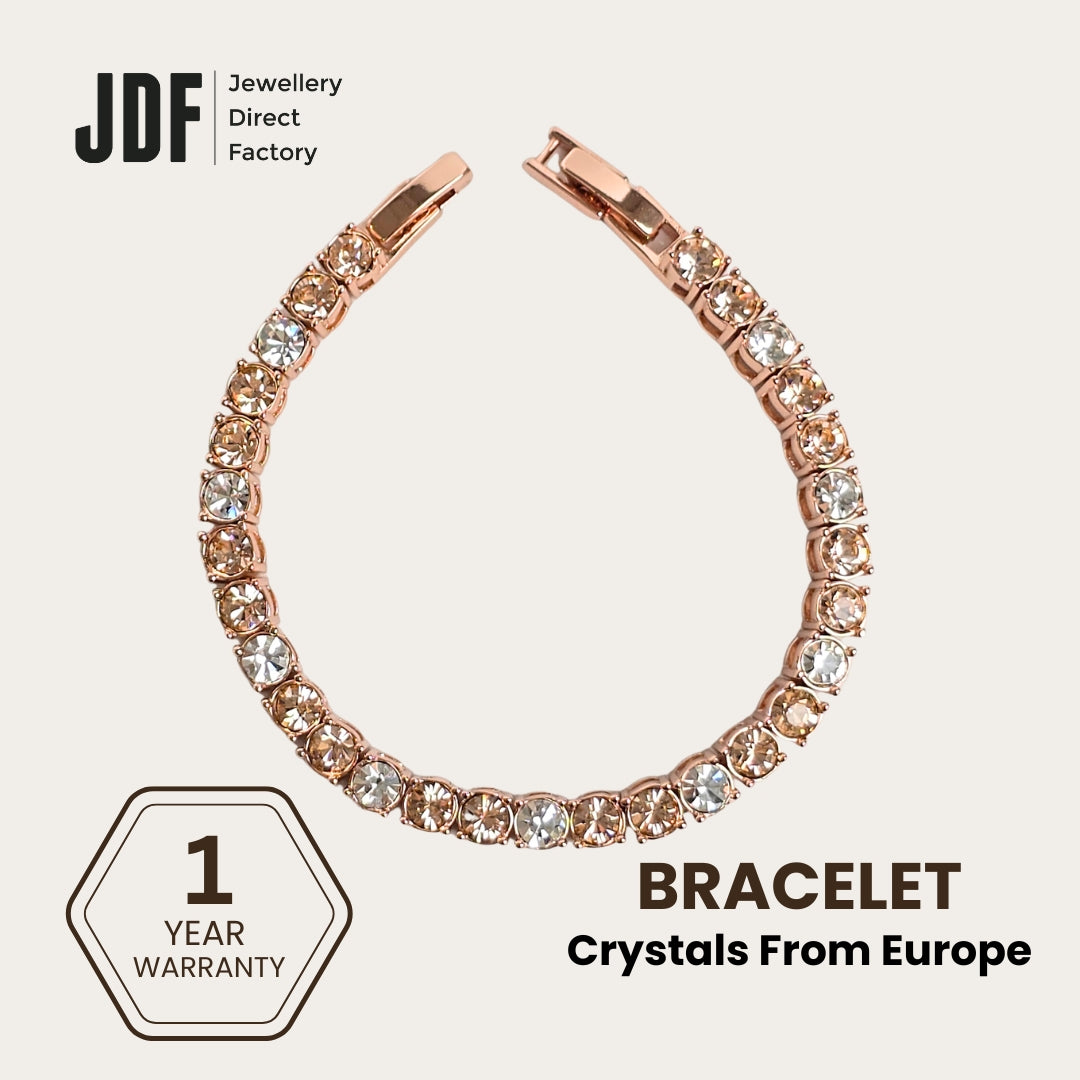 Tennis Bracelet 4mm with Crystal From Europe, Crystal Bracelet, Rose Gold, Crystal From Europe, One-Year Warranty - Jewellery Direct Factory in alabaster background