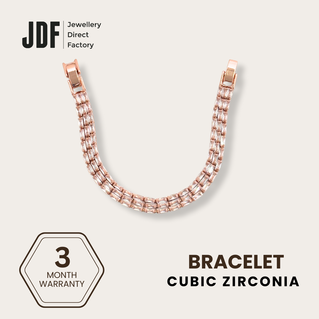 Triple-Line Bamboo Bracelet with Cubic Zirconia, Crystal Bracelet, Rose Gold, Cubic Zirconia, Three-Month Warranty - Jewellery Direct Factory in alabaster background