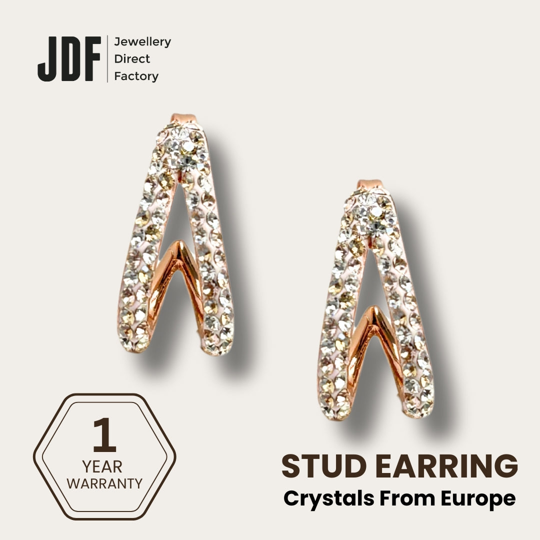 V-Shaped Stud Earrings with European Crystals, Crystal Earrings, Rose Gold, European Crystals, One-Year Warranty - Jewellery Direct Factory in alabaster background