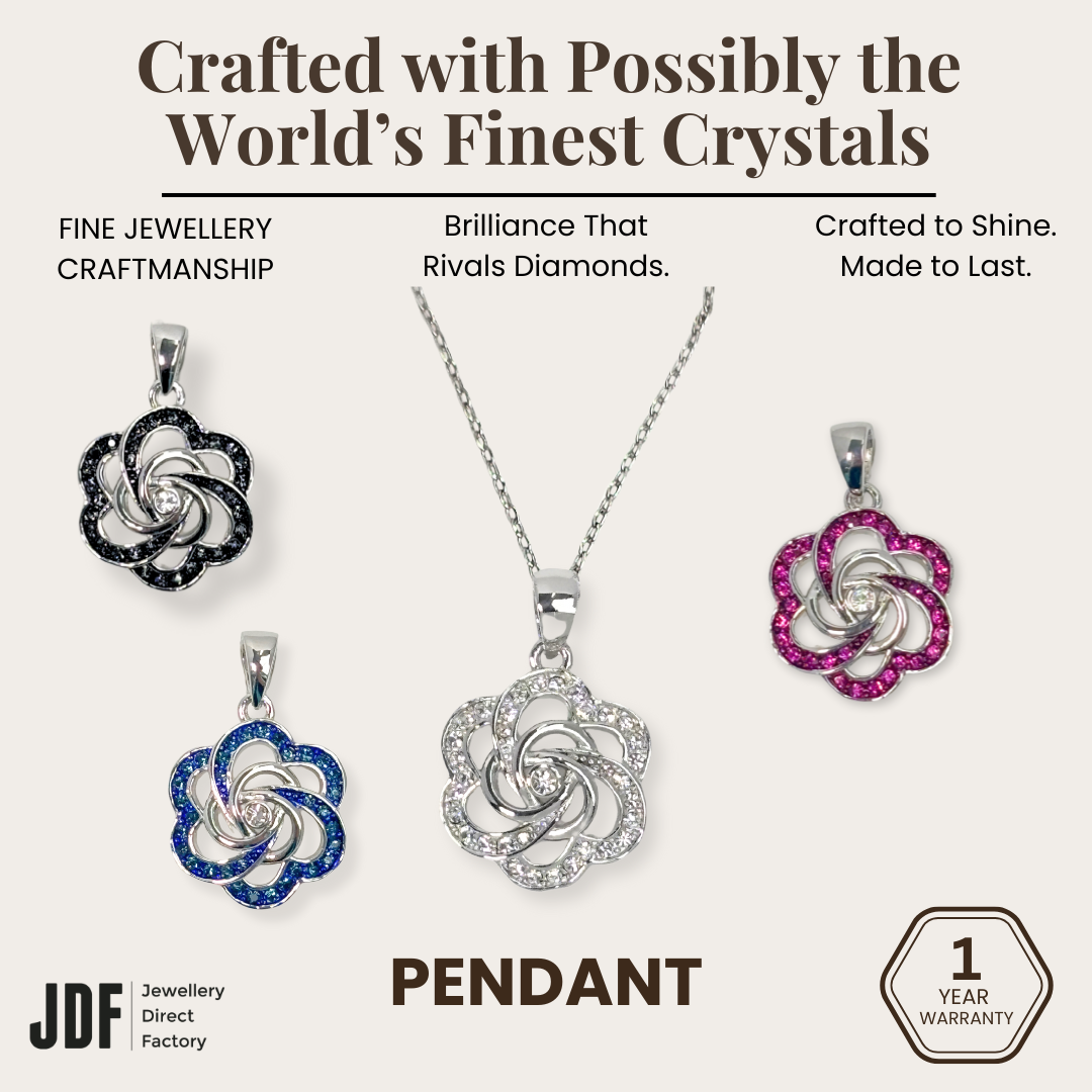 Rose Knot Pendant with Crystal From Europe, Crystal Pendant, Blue Black White Pink, Crystal From Europe, One-Year Warranty - Jewellery Direct Factory in alabaster background