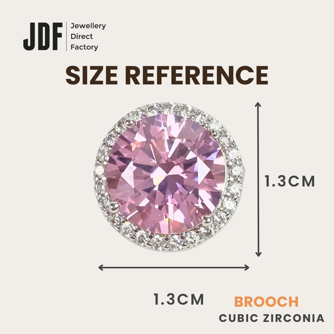 Round Brooch with Halo Design, Brooch, Size Reference, Crystals from Europe, One-Year Warranty - Jewellery Direct Factory in alabaster background